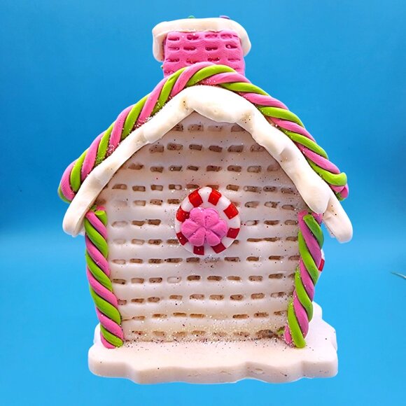 Gingerbread House Ornament Pink White Peppermint Candy Fake Bake Christmas Faux - Picture 4 of 8